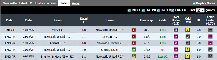Hasil 5 Pertandingan Terakhir Newcastle United